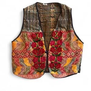 Vintage Tapestry Floral Vest – boho embroidered vest XL